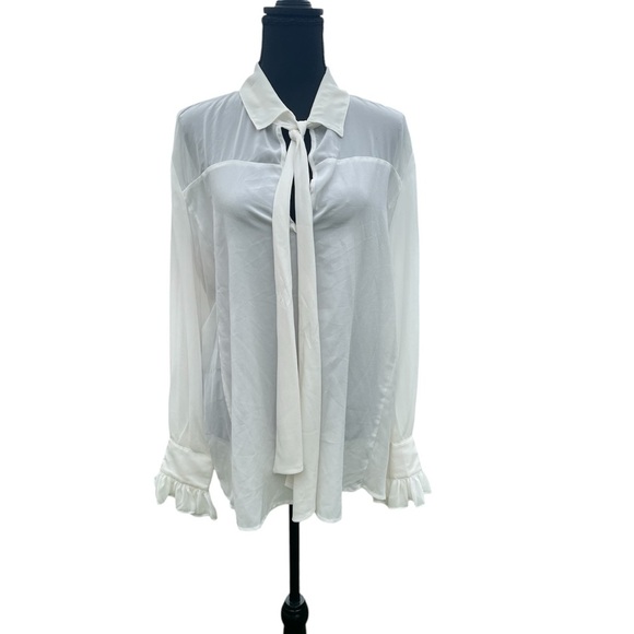 Women’s see thru ivory blouse w wrist ruffles by Bisou Bisou size XL - Picture 1 of 5